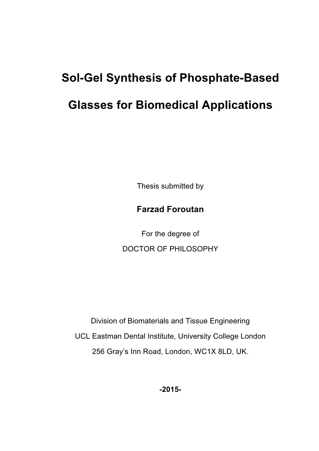 Sol-Gel Synthesis of Phosphate-Based Glasses for Biomedical Applications