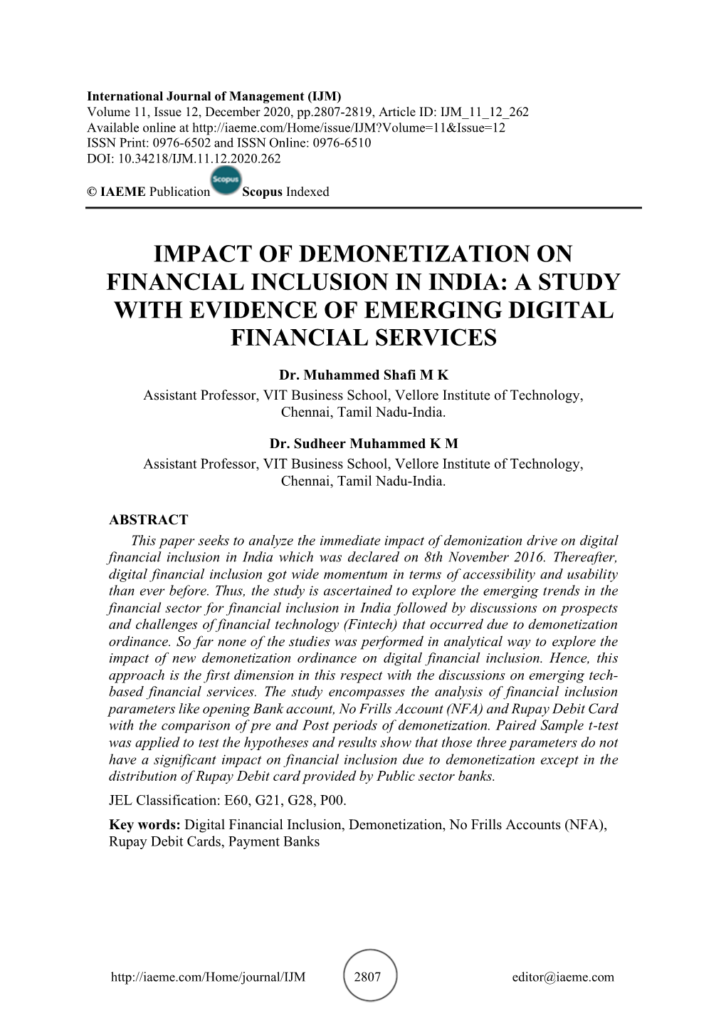 Impact of Demonetization on Financial Inclusion in India: a Study with Evidence of Emerging Digital Financial Services