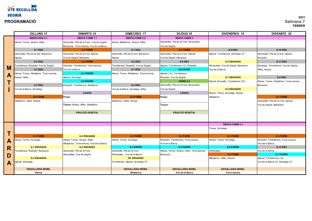 SETMANA 7 Del 15 Al 21 De Febrer De 2021