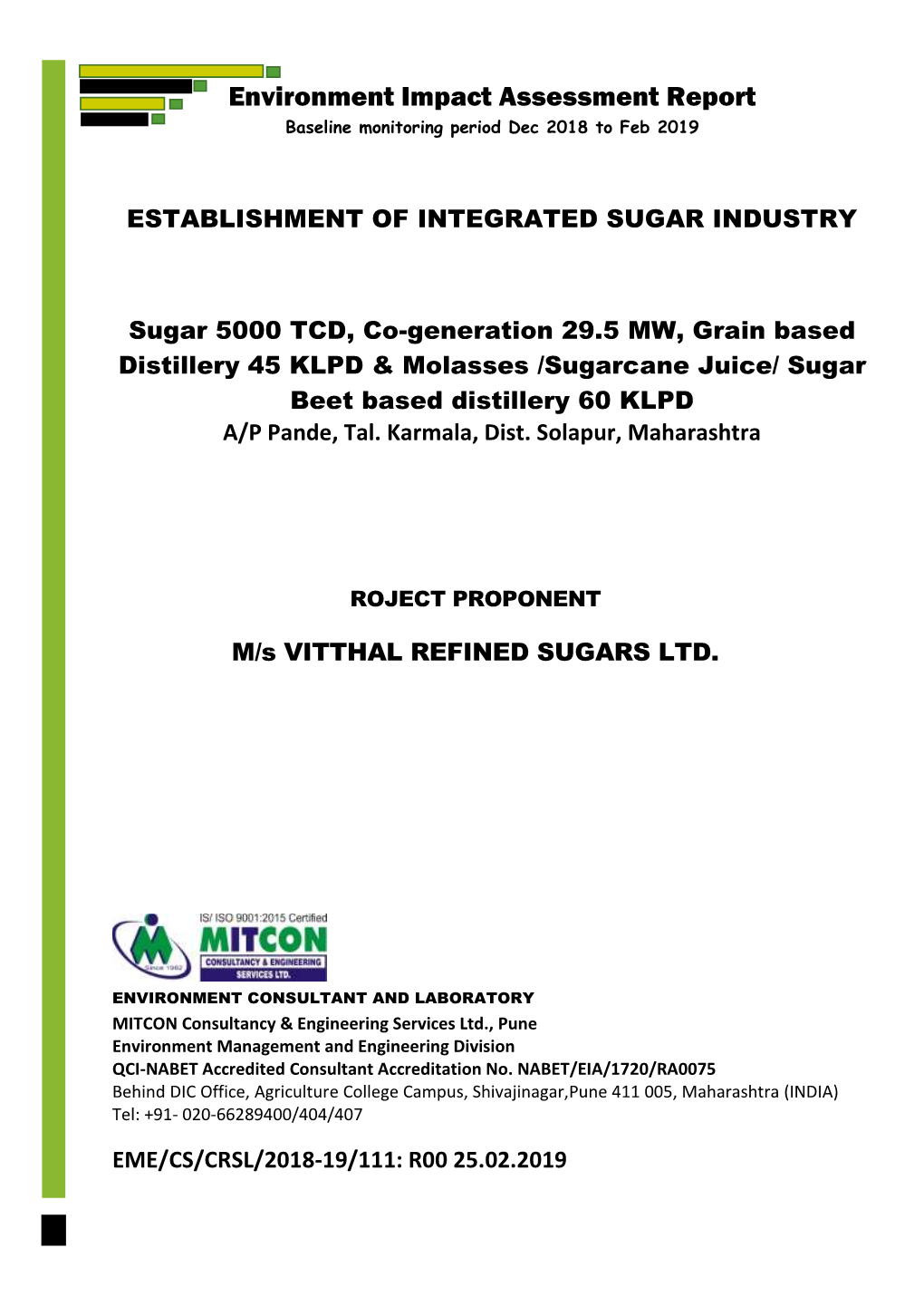 Environmental Impact Assessment Report Vitthal Refined Sugars Ltd