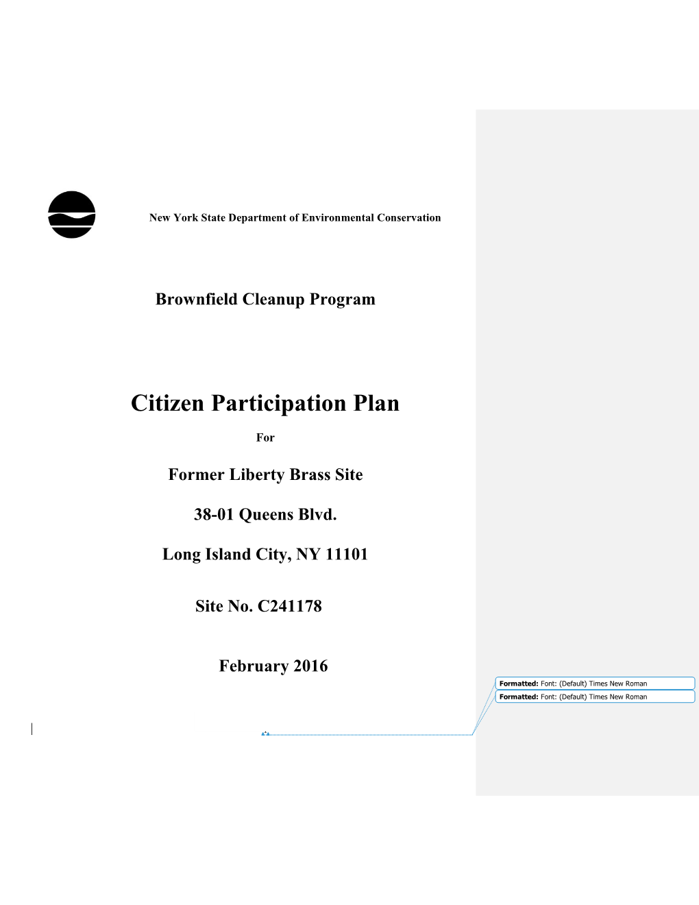 Brownfield Cleanup Program B Citizen Participation Plan Template