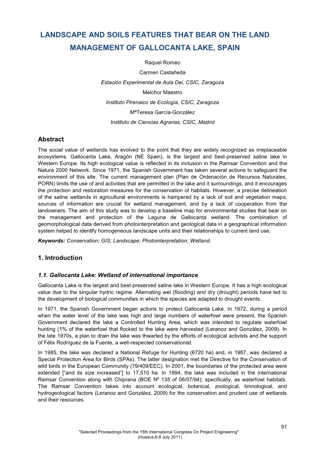 Landscape and Soils Features That Bear on the Land Management of Gallocanta Lake, Spain