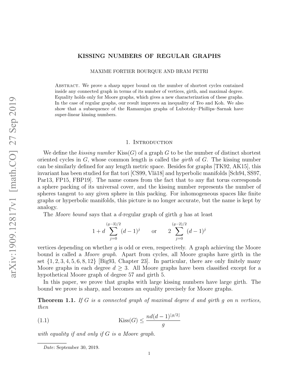 Kissing Numbers of Regular Graphs