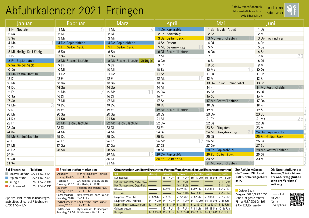 Abfuhrkalender 2021 Ertingen
