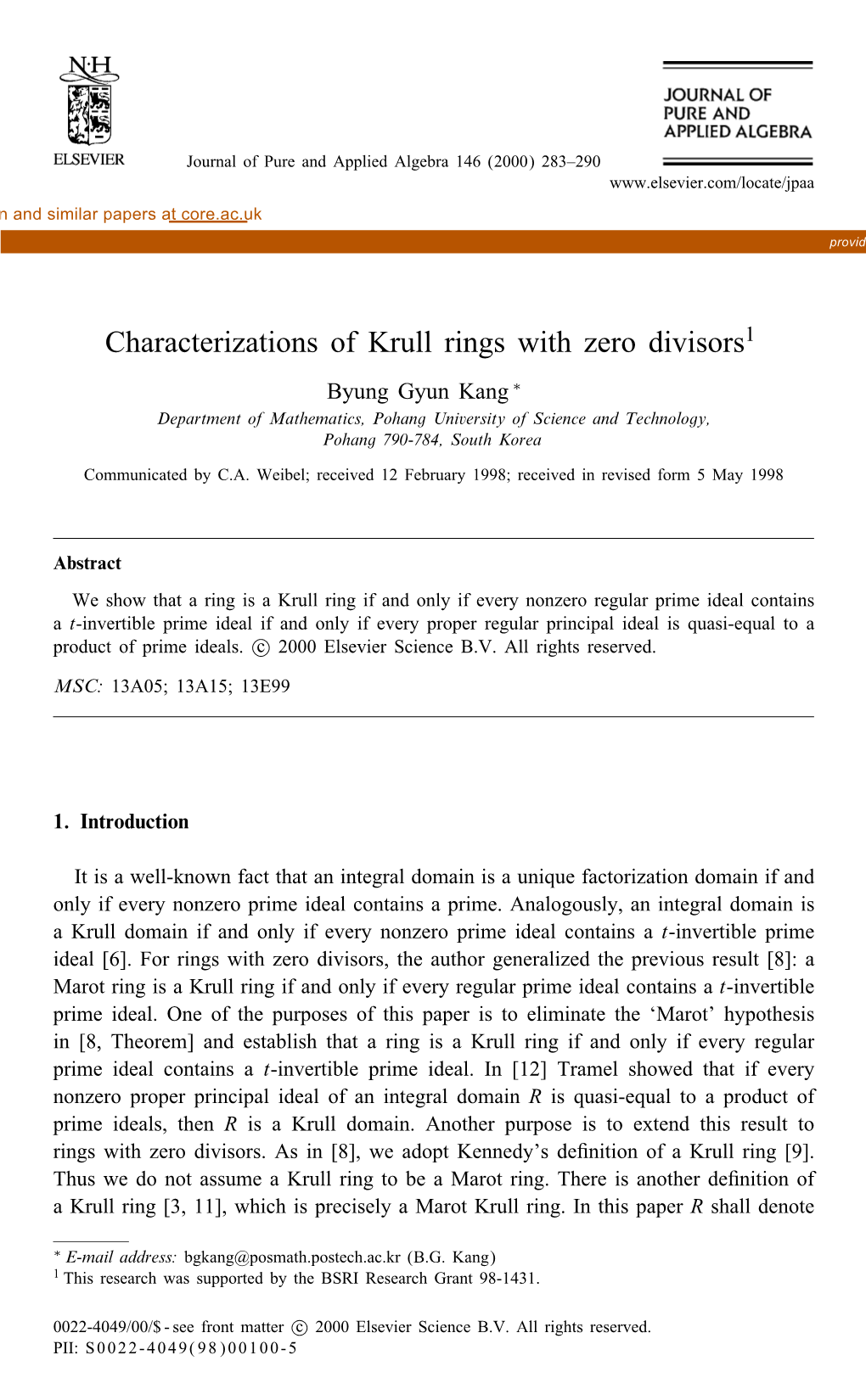 Characterizations of Krull Rings with Zero Divisors1