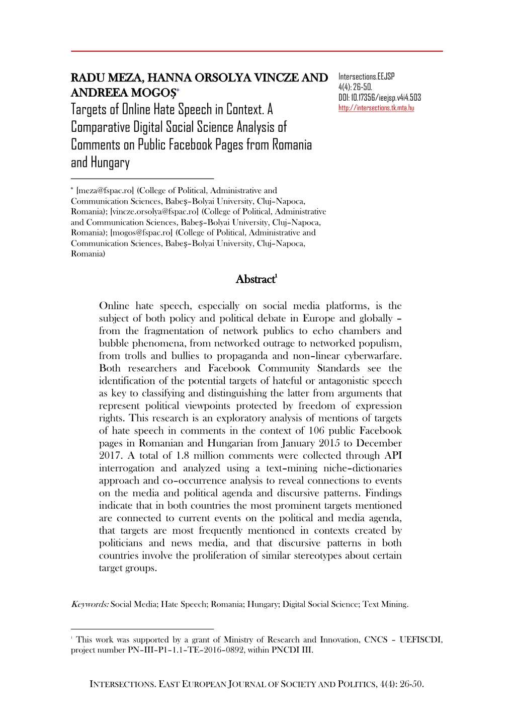 Targets of Online Hate Speech in Context. a Comparative Digital