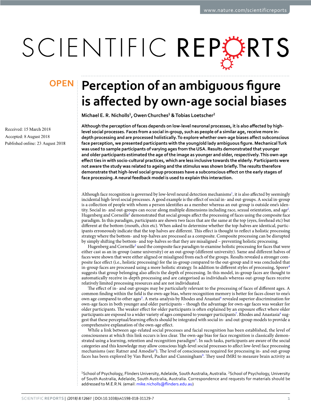 Perception of an Ambiguous Figure Is Affected by Own-Age Social Biases