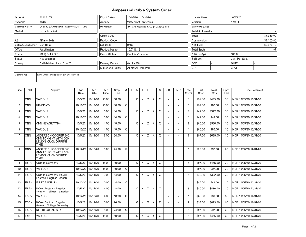 Ampersand Cable System Order