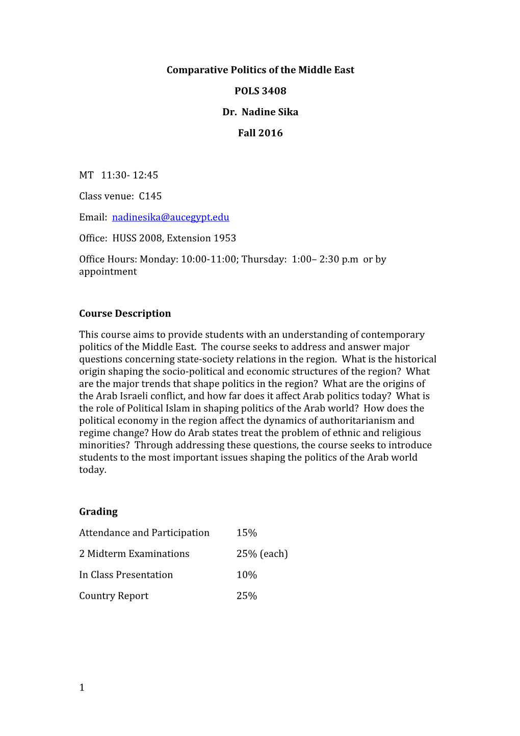 Comparative Politics of the Middle East