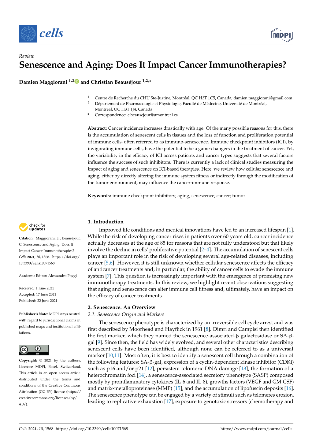 Senescence and Aging: Does It Impact Cancer Immunotherapies?