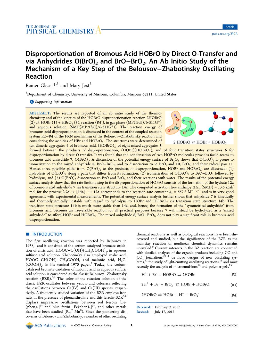 Disproportionation of Bromous Acid Hobro by Direct O‑Transfer and − Via Anhydrides O(Bro)2 and Bro Bro2