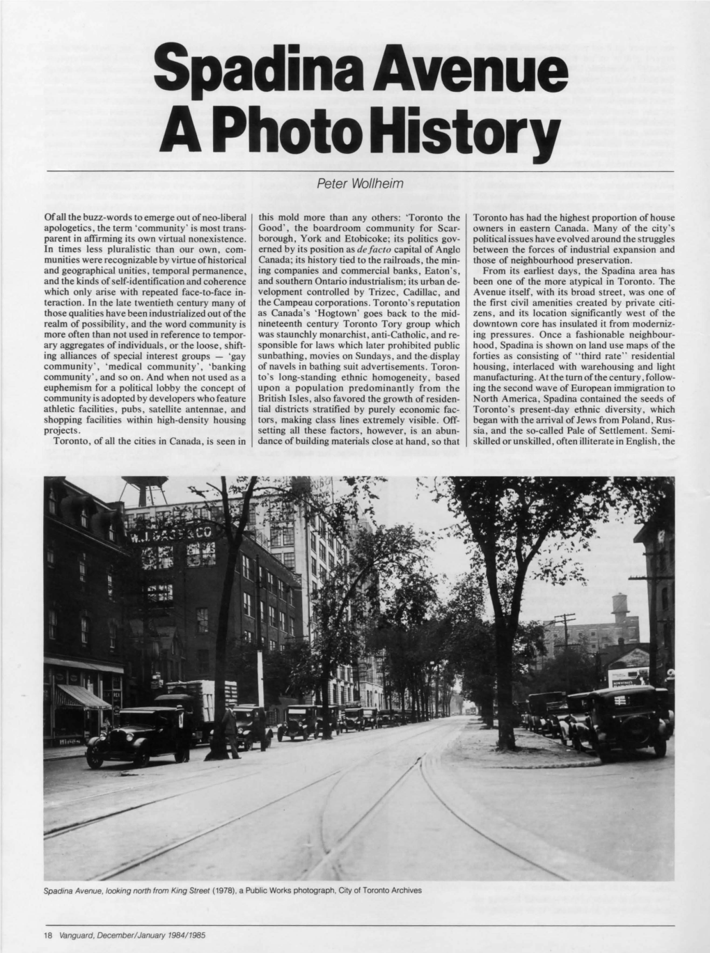 Spadina Avenue a Photo History Peter Wol/Heim