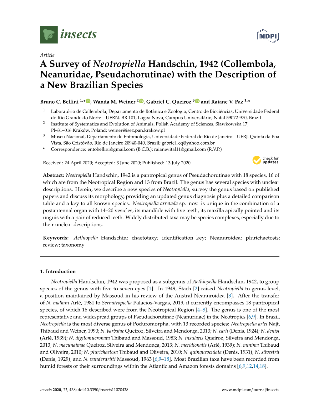 Collembola, Neanuridae, Pseudachorutinae) with the Description of a New Brazilian Species