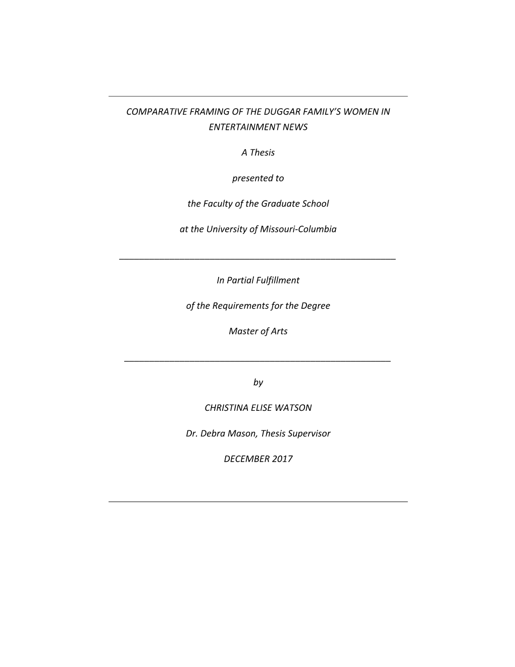 Comparative Framing of the Duggar Family's Women In