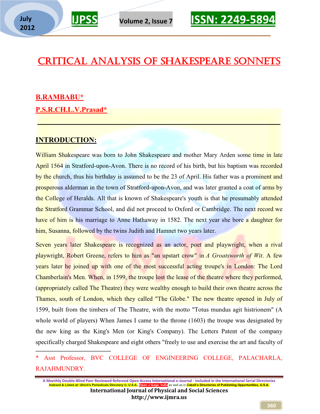 Critical Analysis of Shakespeare Sonnets