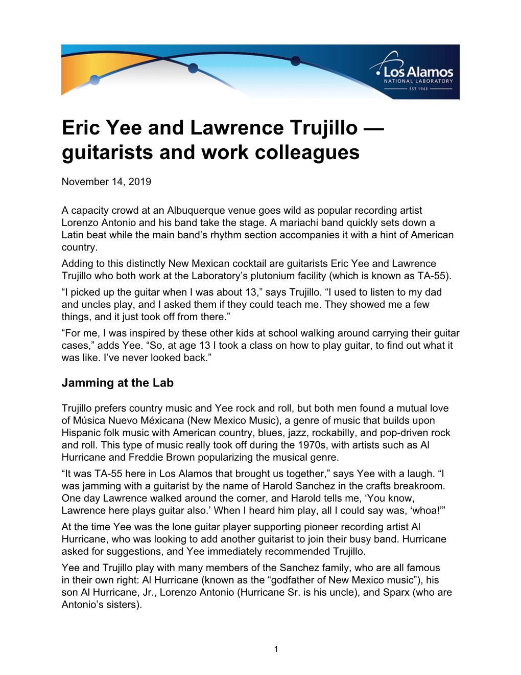 Eric Yee and Lawrence Trujillo — Guitarists and Work Colleagues