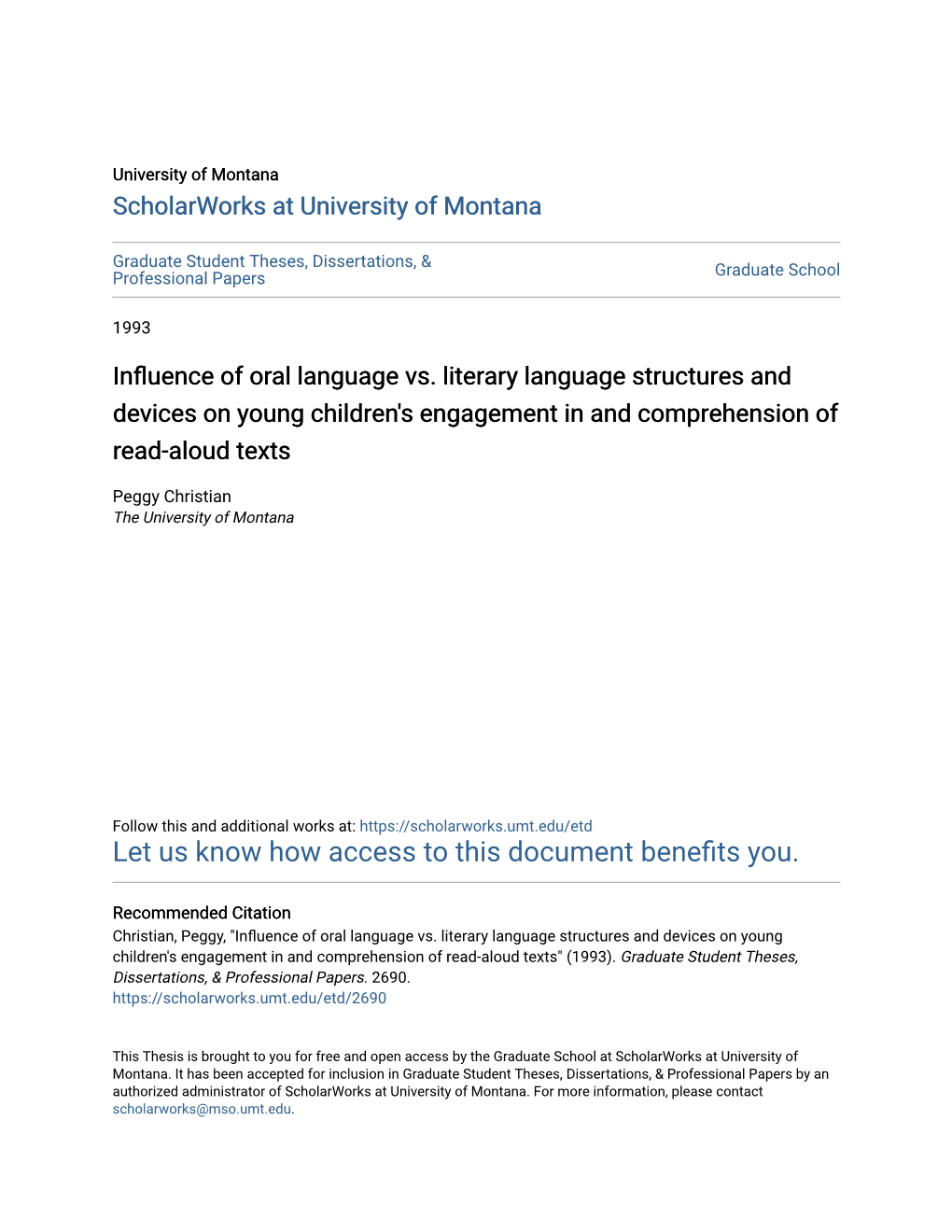 Influence of Oral Language Vs. Literary Language Structures and Devices on Young Children's Engagement in and Comprehension of Read-Aloud Texts