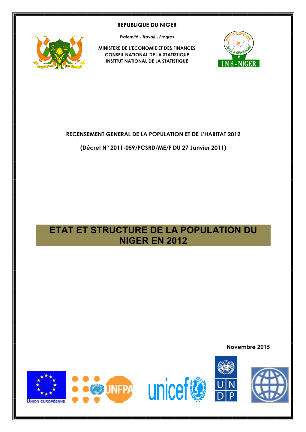 Etat Et Structure De La Population Du Niger En 2012