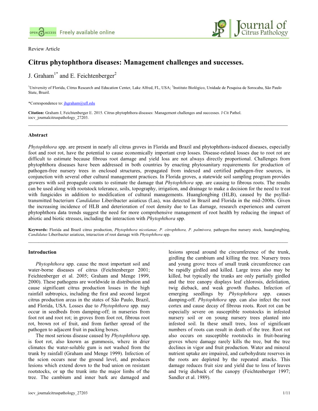 Citrus Phytophthora Diseases: Management Challenges and Successes