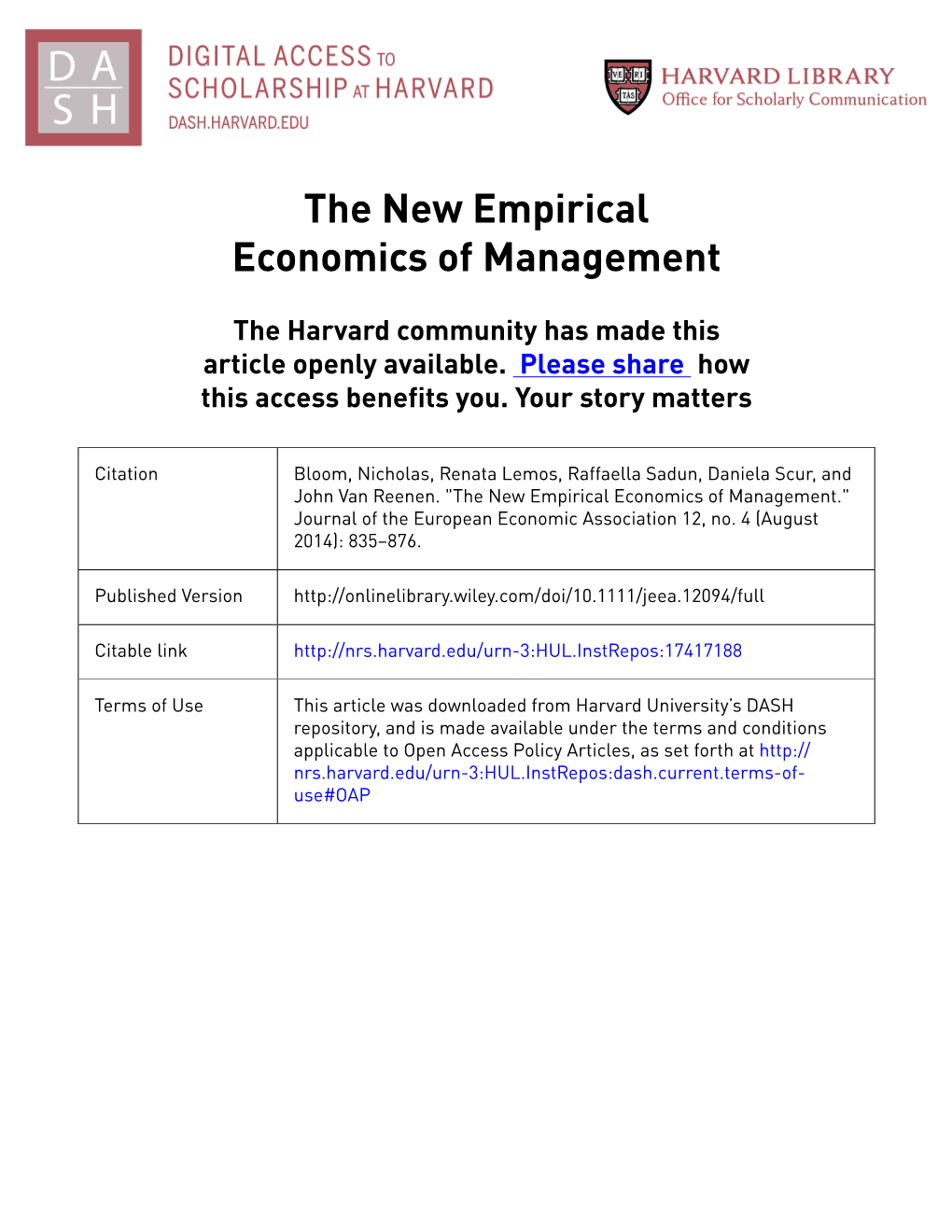 The New Empirical Economics of Management
