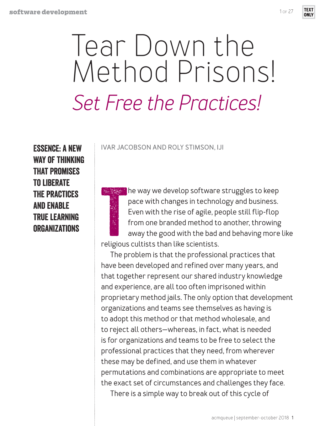 Tear Down the Method Prisons! Set Free the Practices!