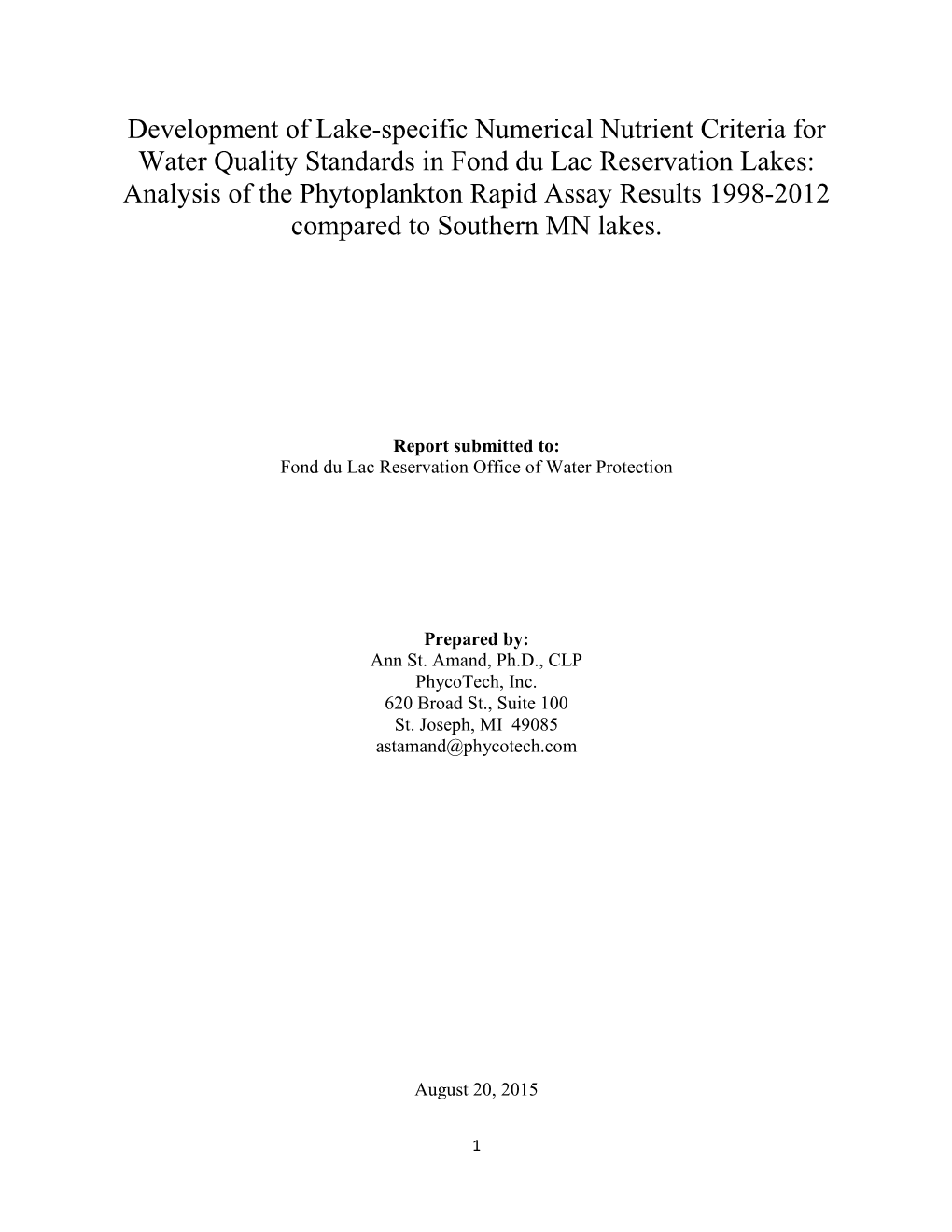 Development of Lake-Specific Numerical Nutrient Criteria For