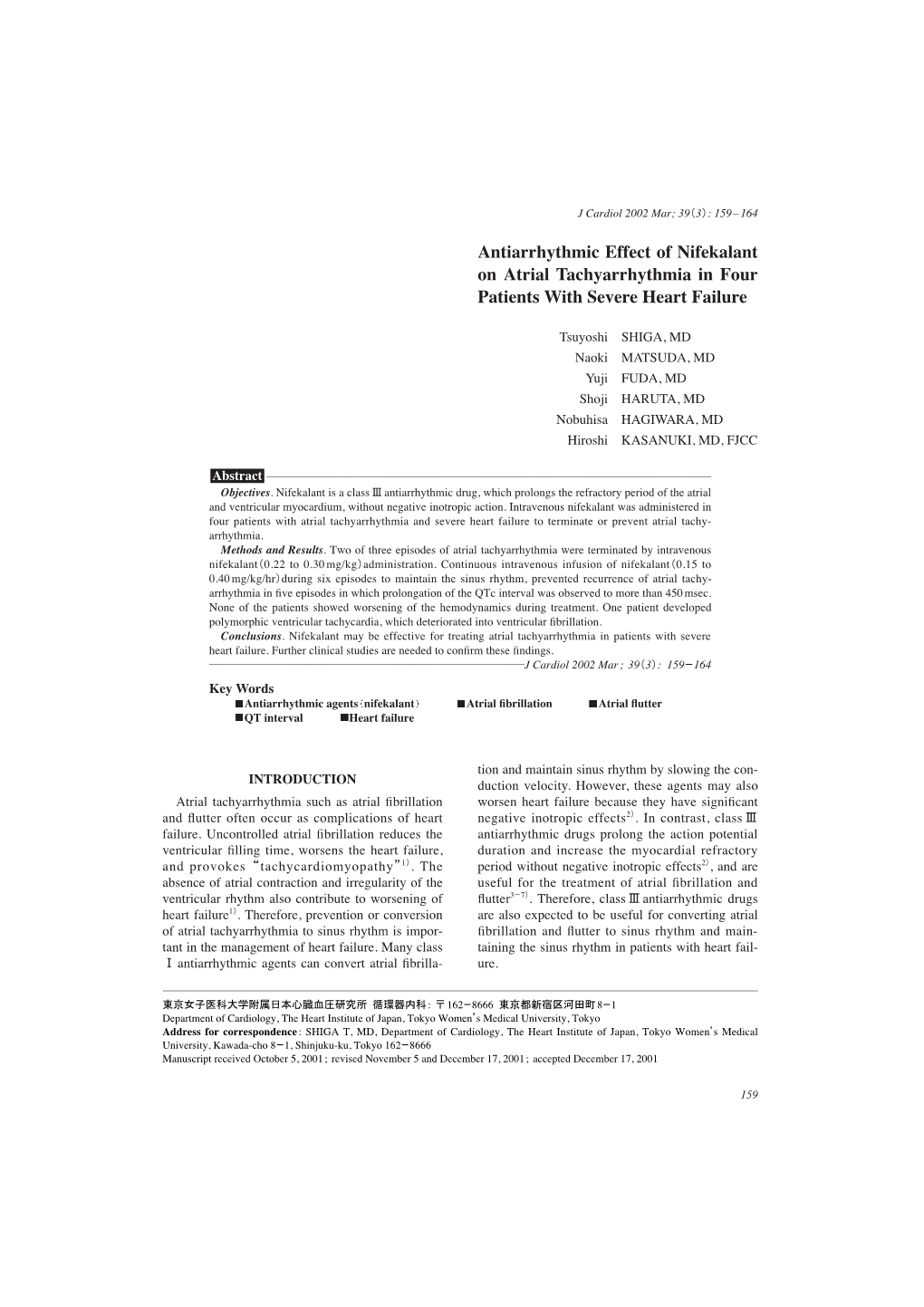 Antiarrhythmic Effect of Nifekalant on Atrial Tachyarrhythmia in Four Patients with Severe Heart Failure