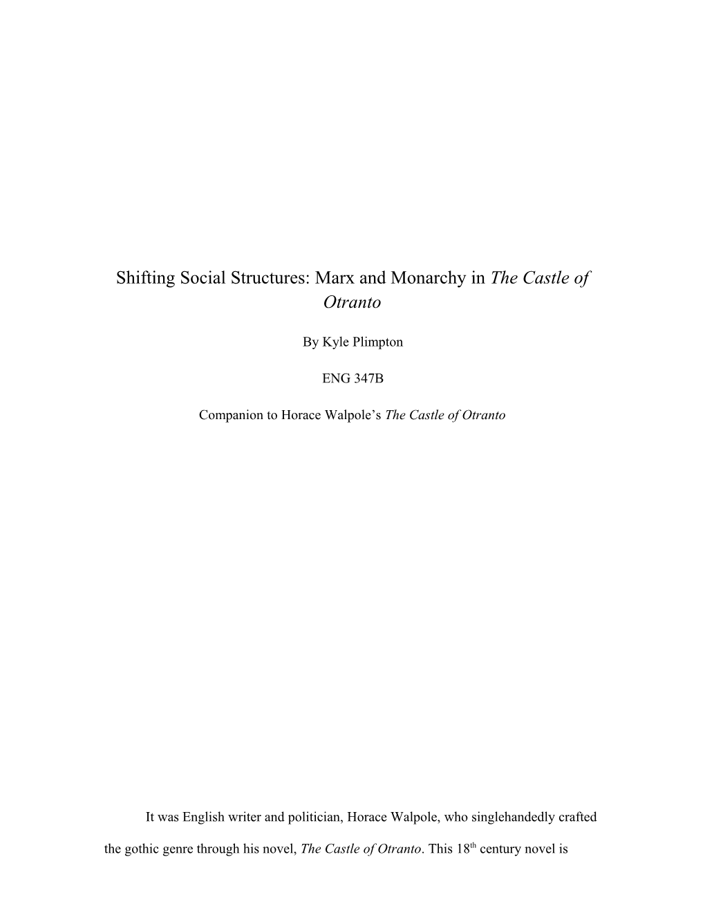 Shifting Social Structures: Marx and Monarchy in the Castle of Otranto