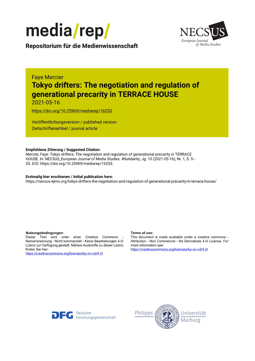 Tokyo Drifters: the Negotiation and Regulation of Generational Precarity in TERRACE HOUSE 2021-05-16