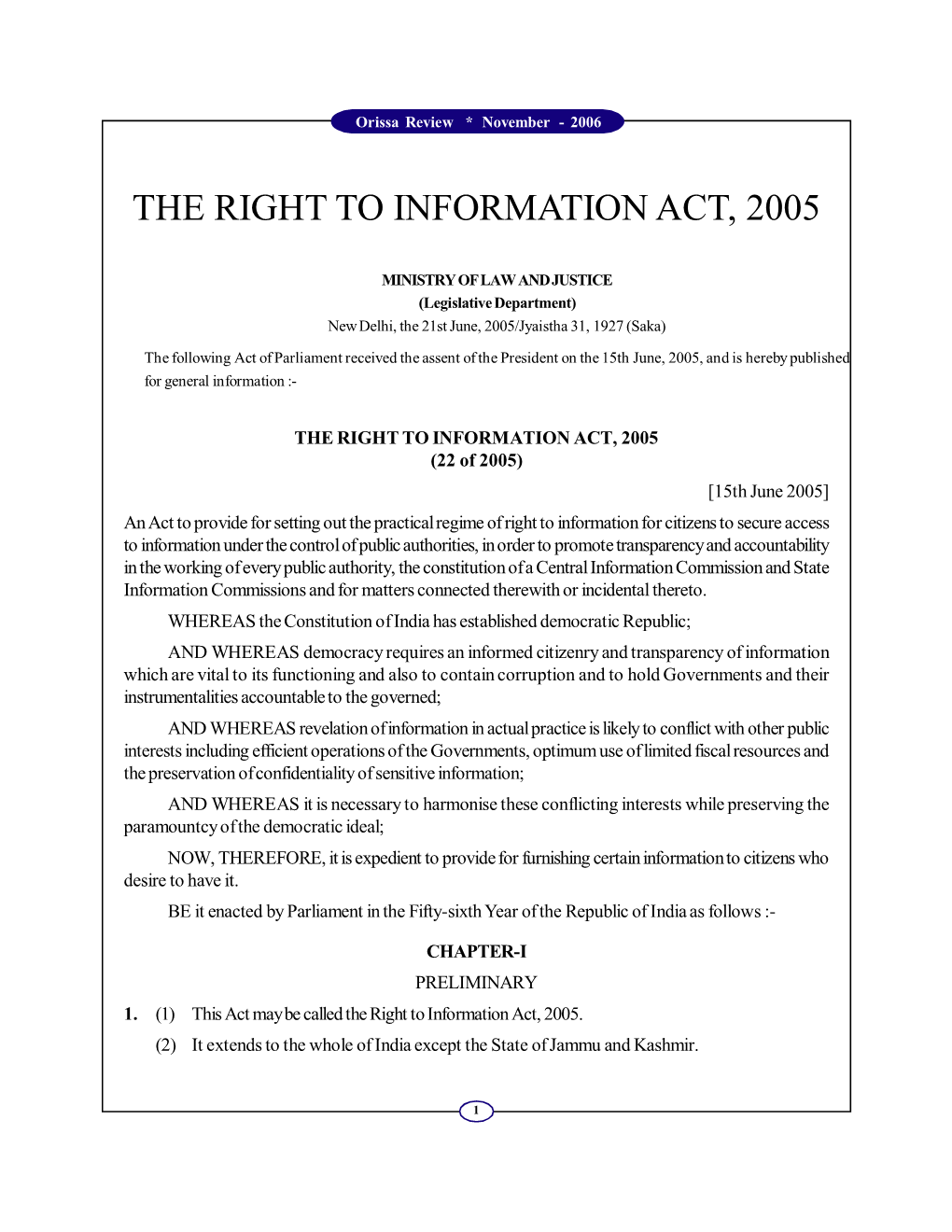 The Right to Information Act, 2005