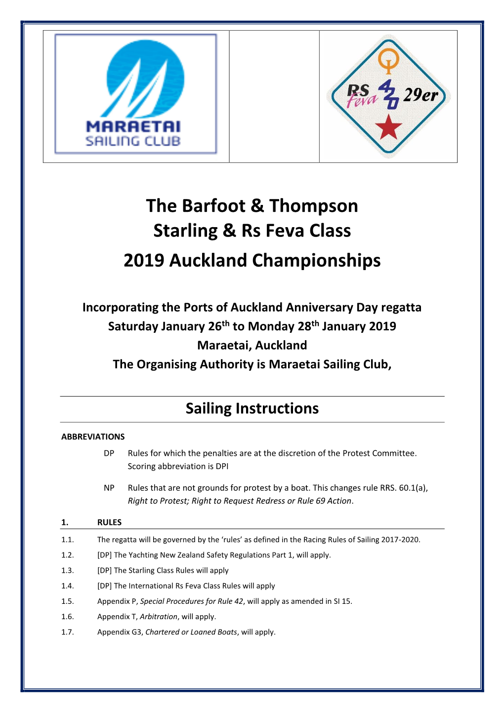 The Barfoot & Thompson Starling & Rs Feva Class 2019 Auckland