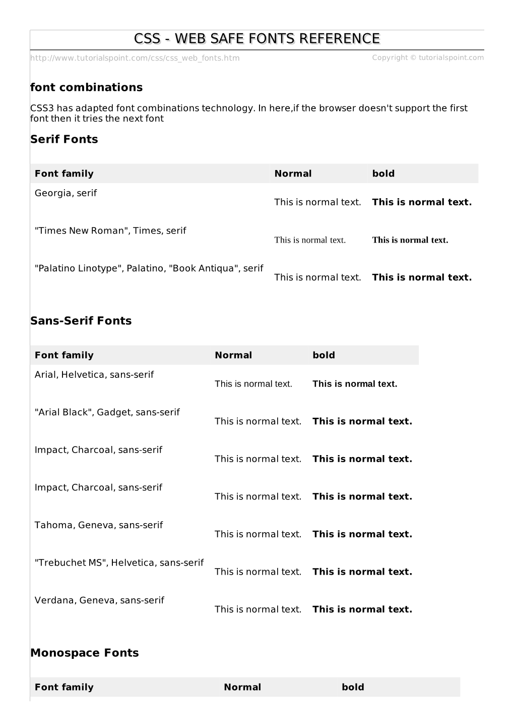 CSS Web Safe Fonts Reference