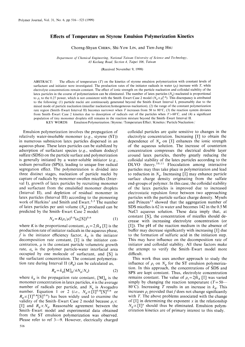 Effects of Temperature on Styrene Emulsion Polymerization Kinetics