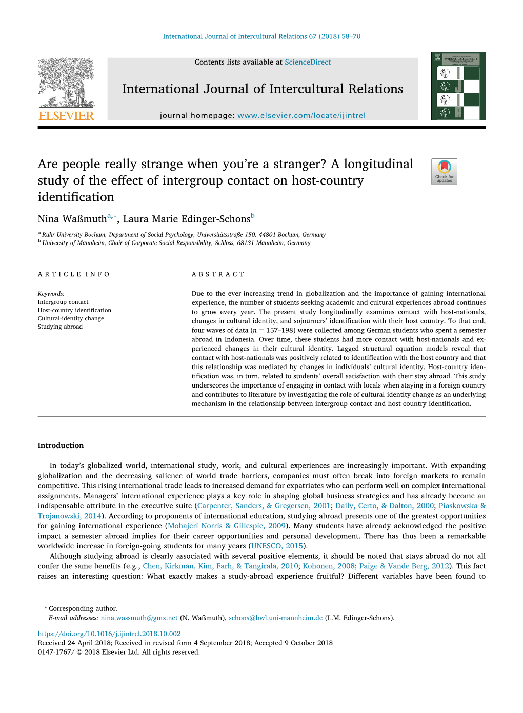 Are People Really Strange When You're a Stranger? a Longitudinal Study Of