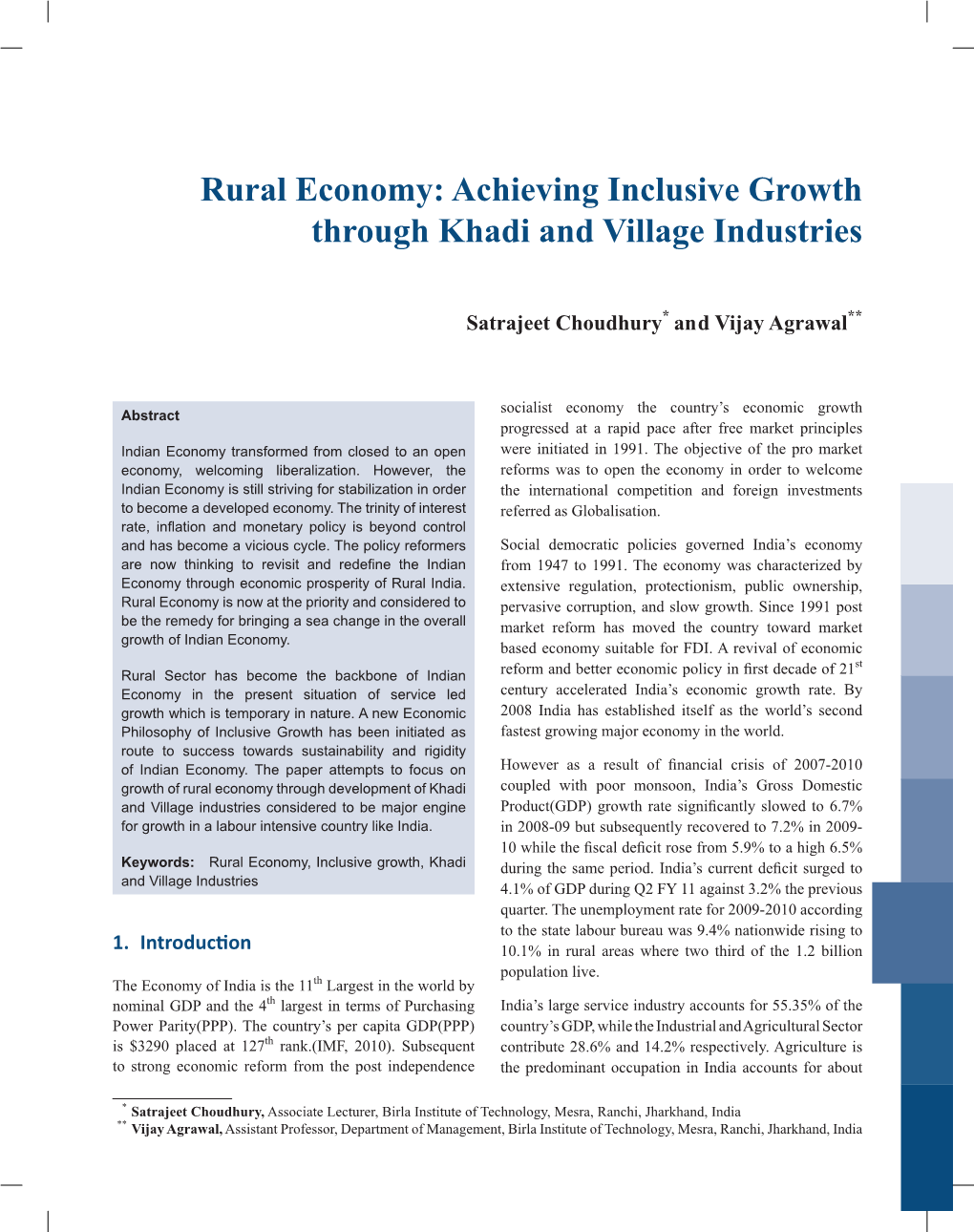 Rural Economy: Achieving Inclusive Growth Through Khadi and Village Industries