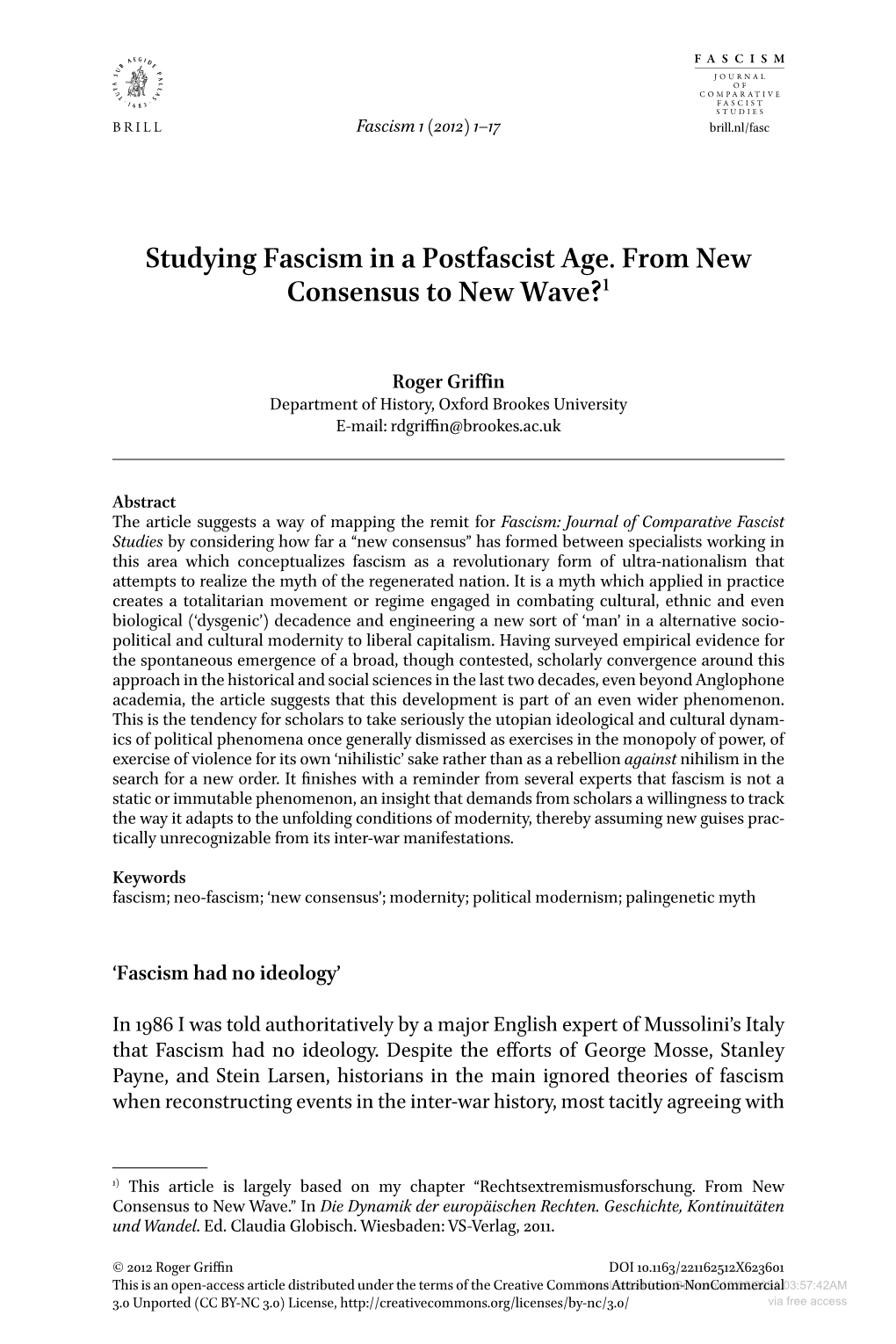 Studying Fascism in a Postfascist Age. from New Consensus to New Wave?1