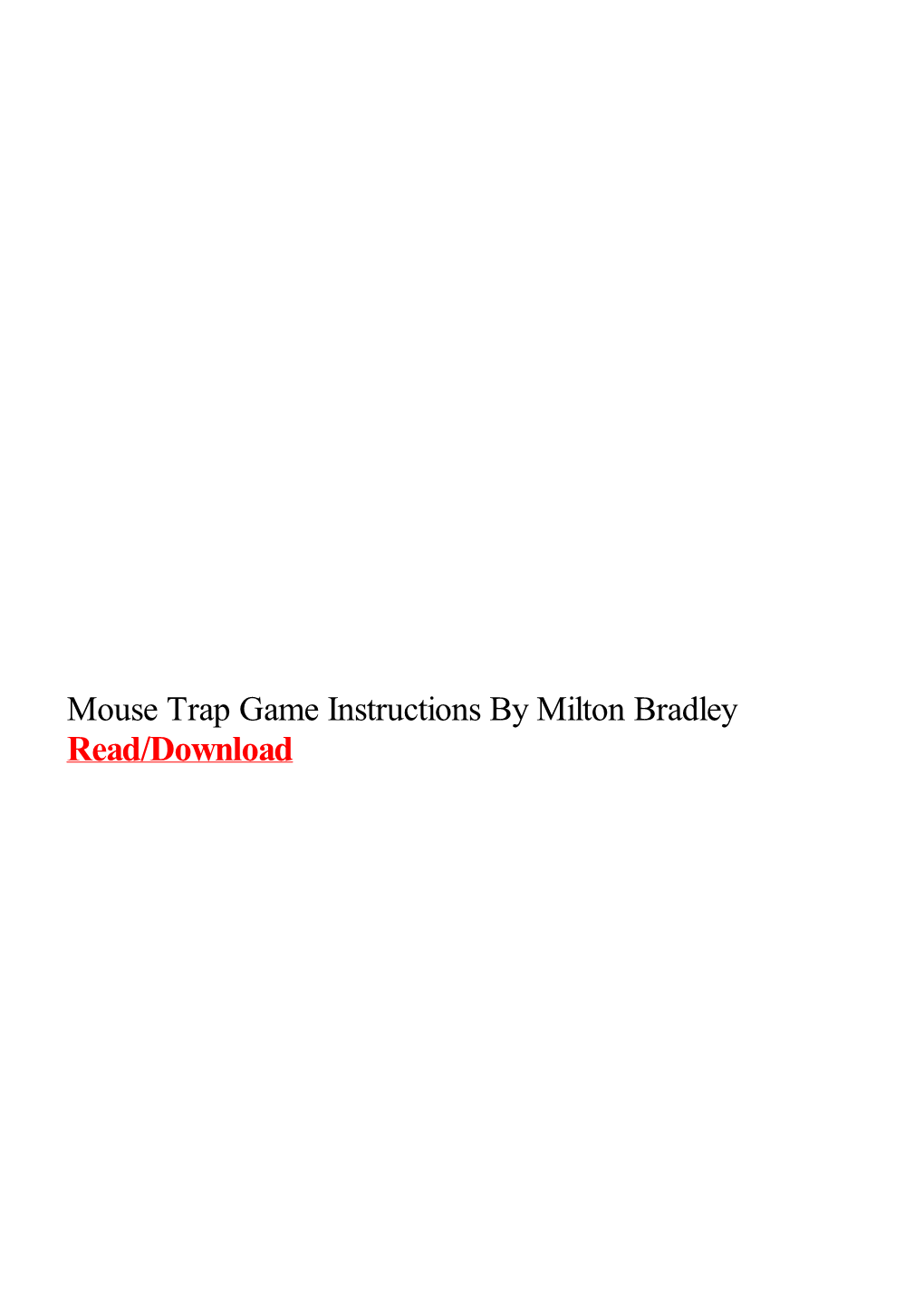 Mouse Trap Game Instructions by Milton Bradley