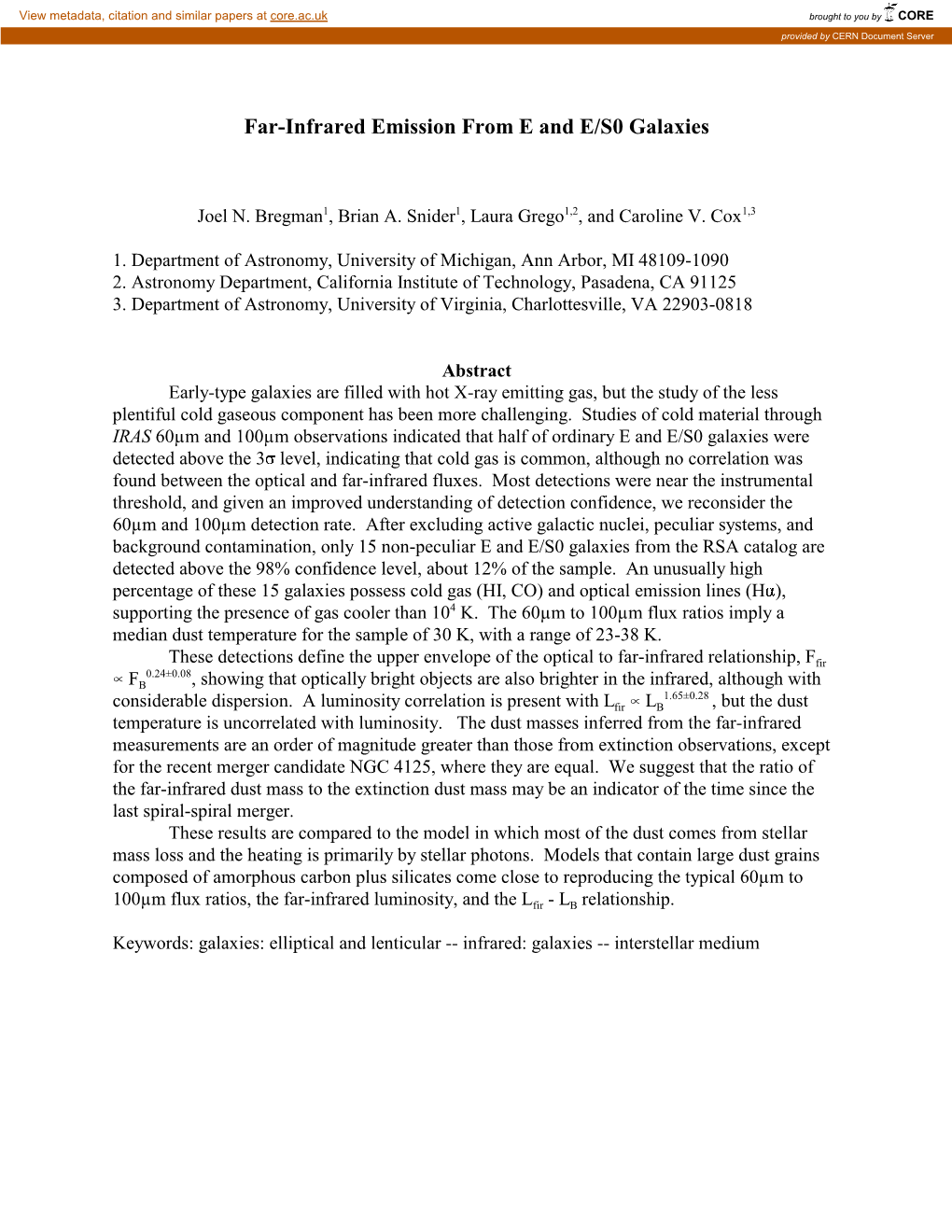 Far-Infrared Emission from E and E/S0 Galaxies