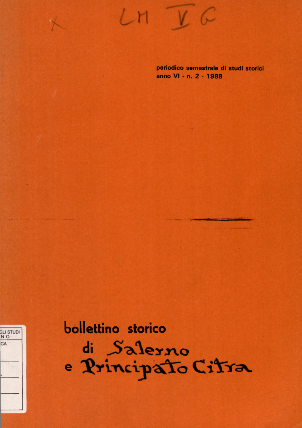 Bollettino Storico Di O « E ANNO VI (1988) N