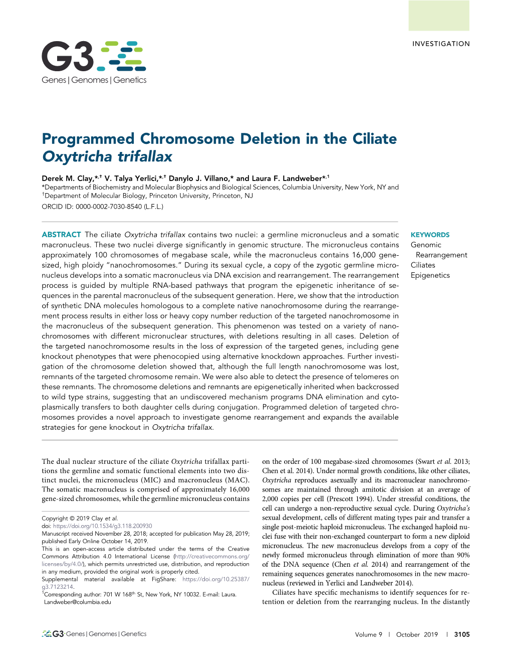 Programmed Chromosome Deletion in the Ciliate Oxytricha Trifallax