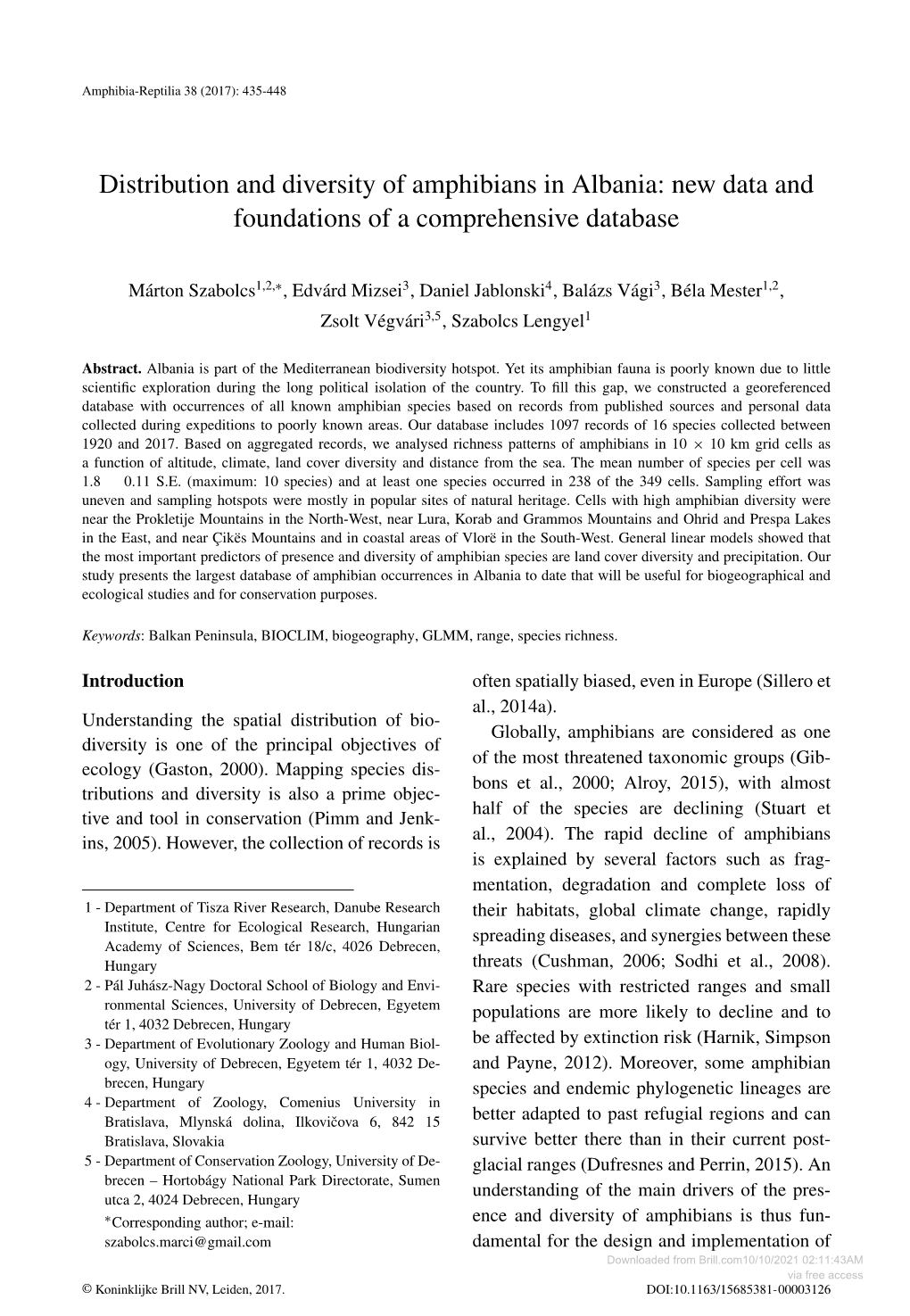 Distribution and Diversity of Amphibians in Albania: New Data and Foundations of a Comprehensive Database