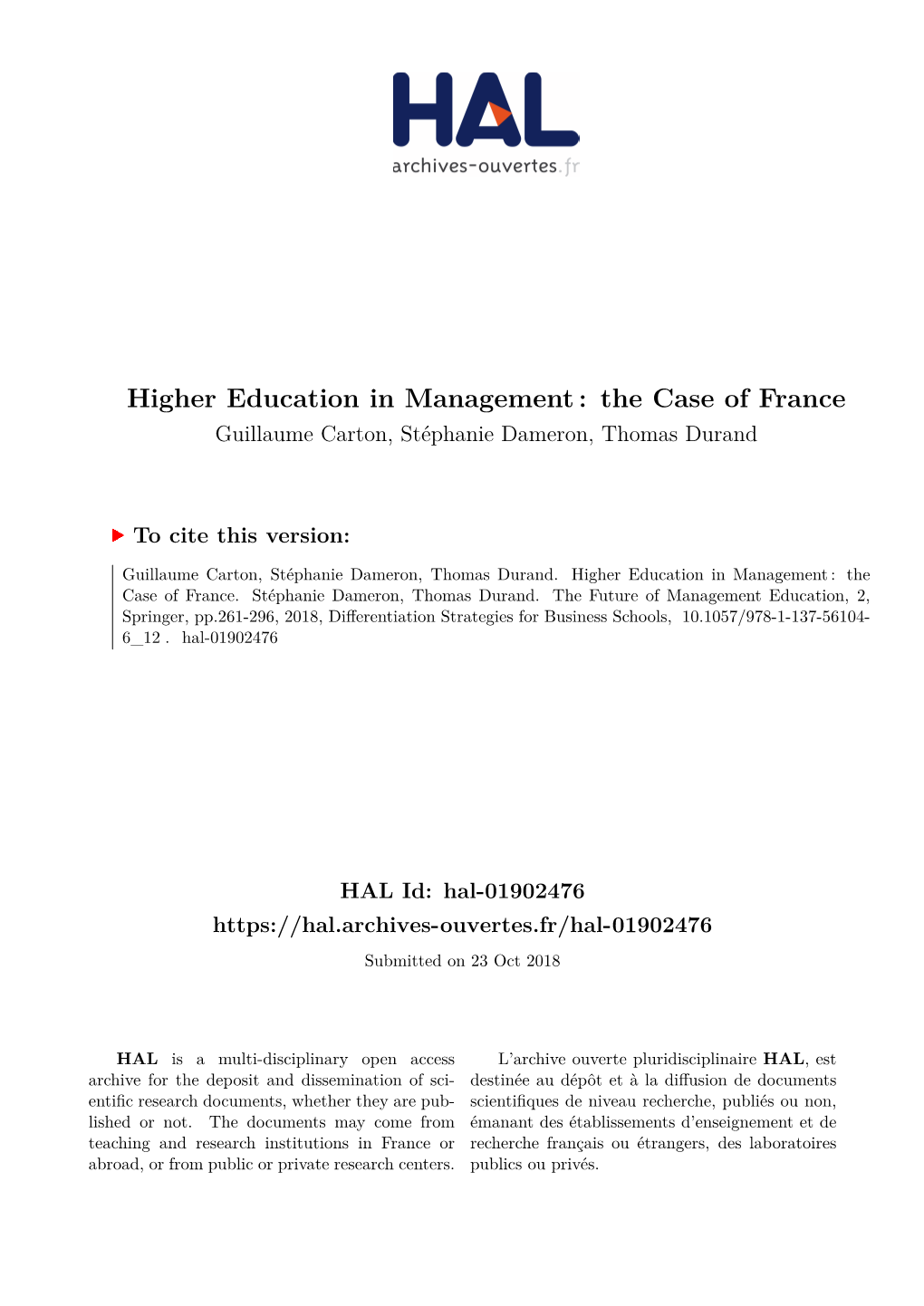 Higher Education in Management: the Case of France