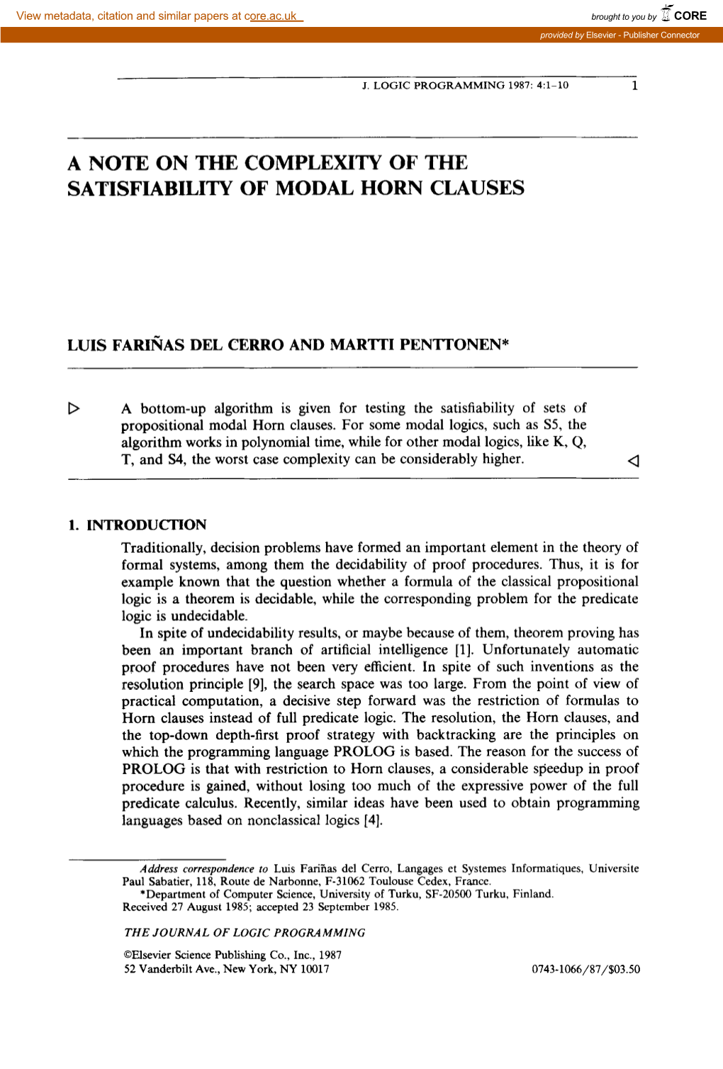 A Note on the Complexity of the Satisfiability of Modal Horn Clauses