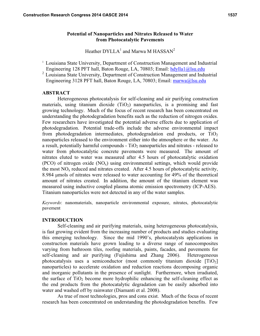 Potential of Nanoparticles and Nitrates Released to Water from Photocatalytic Pavements