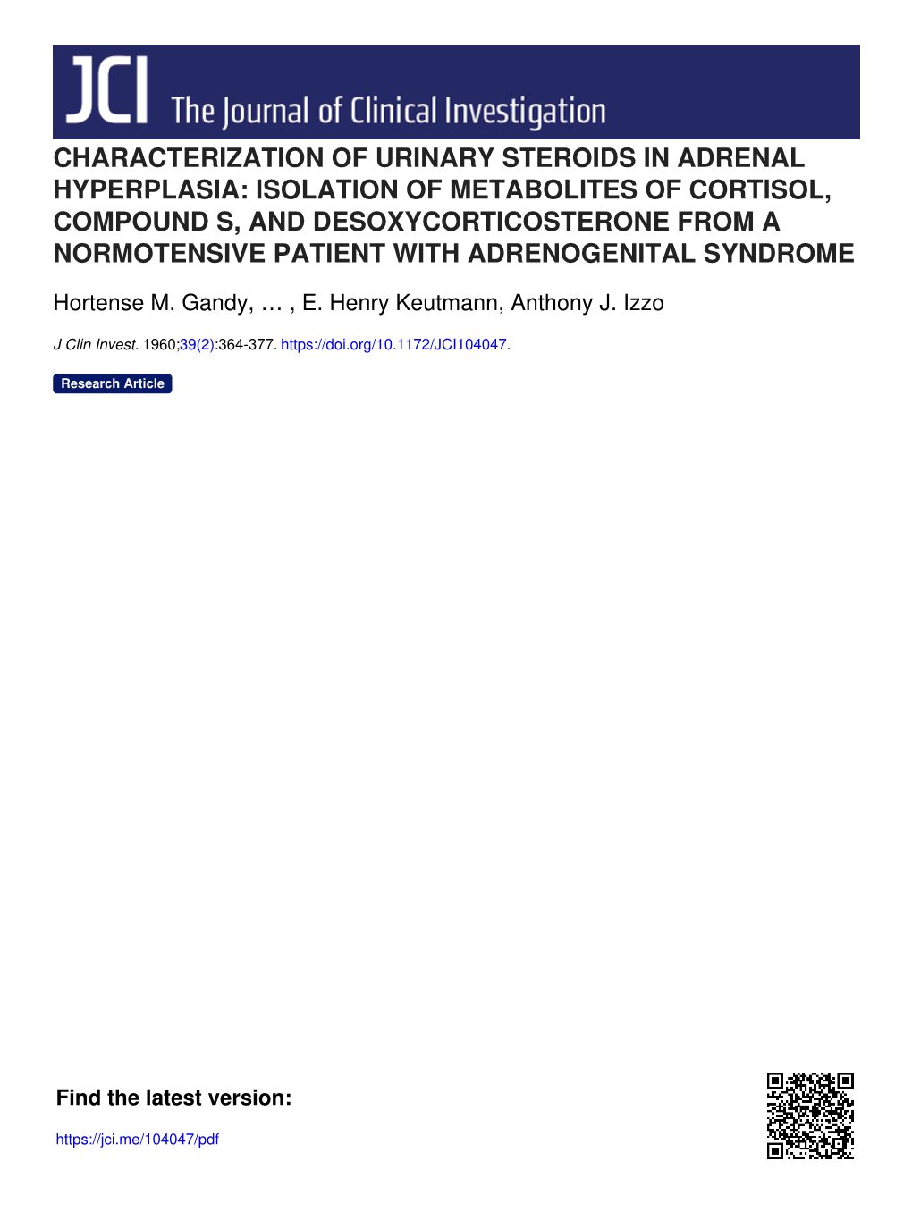 Characterization of Urinary Steroids in Adrenal