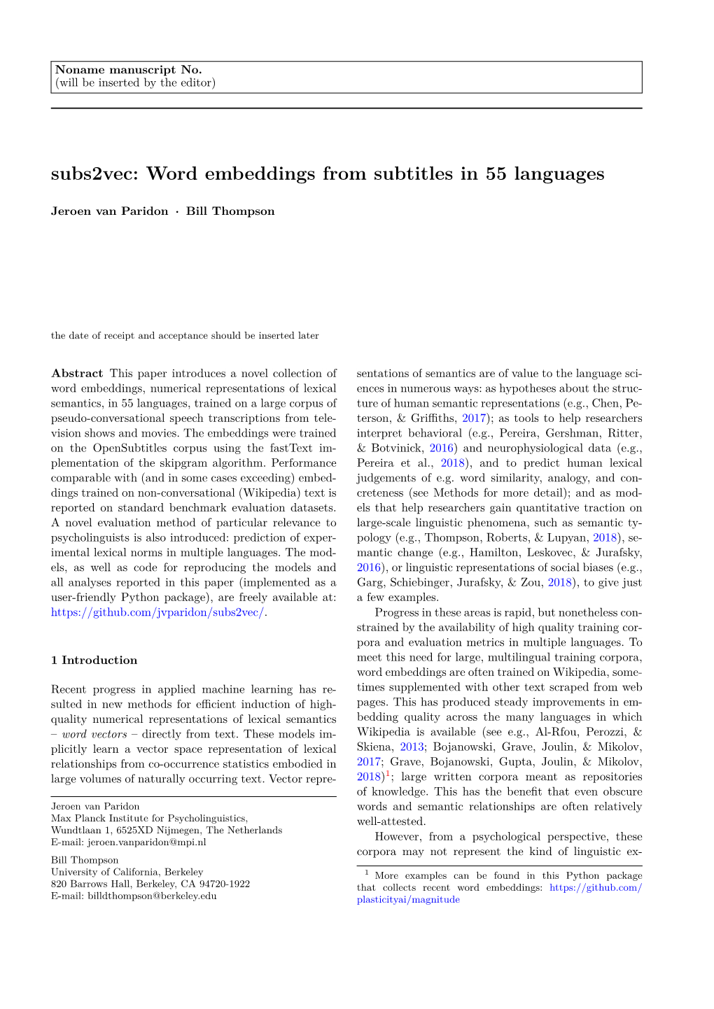 Word Embeddings from Subtitles in 55 Languages