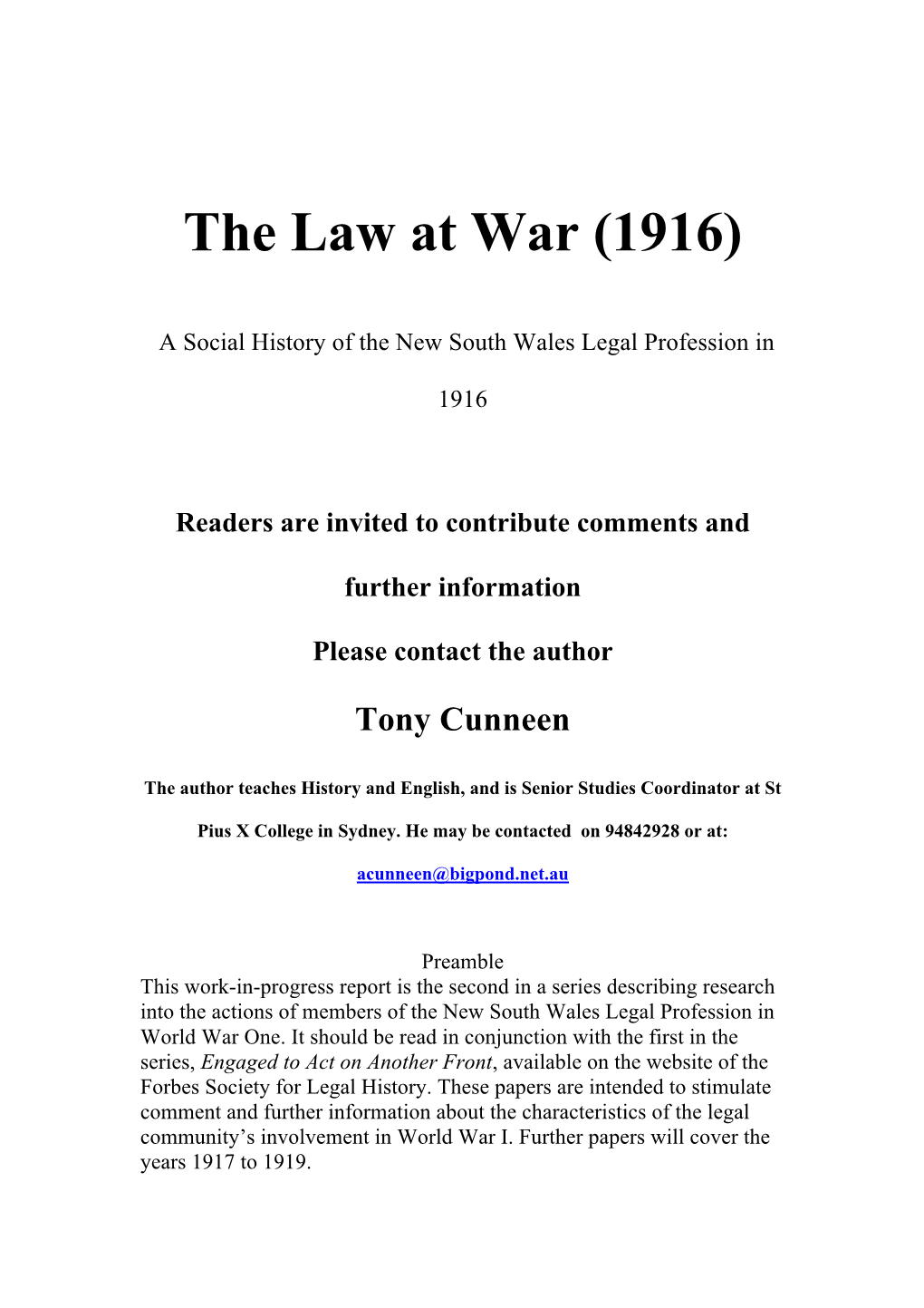 Law at War 1916 Version II