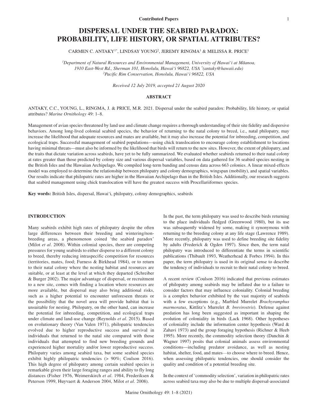 Dispersal Under the Seabird Paradox: Probability, Life History, Or Spatial Attributes?