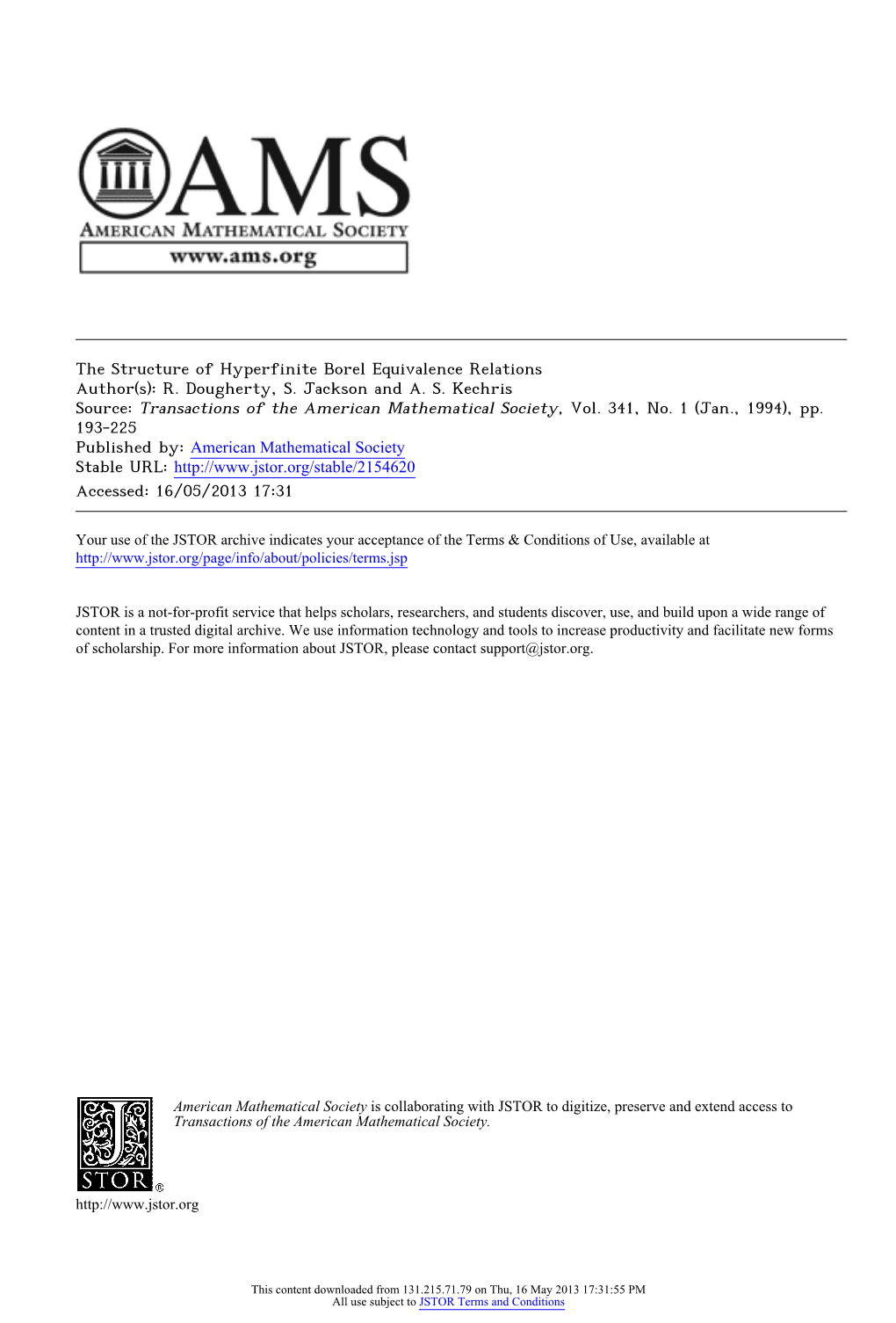 The Structure of Hyperfinite Borel Equivalence Relations Author(S): R