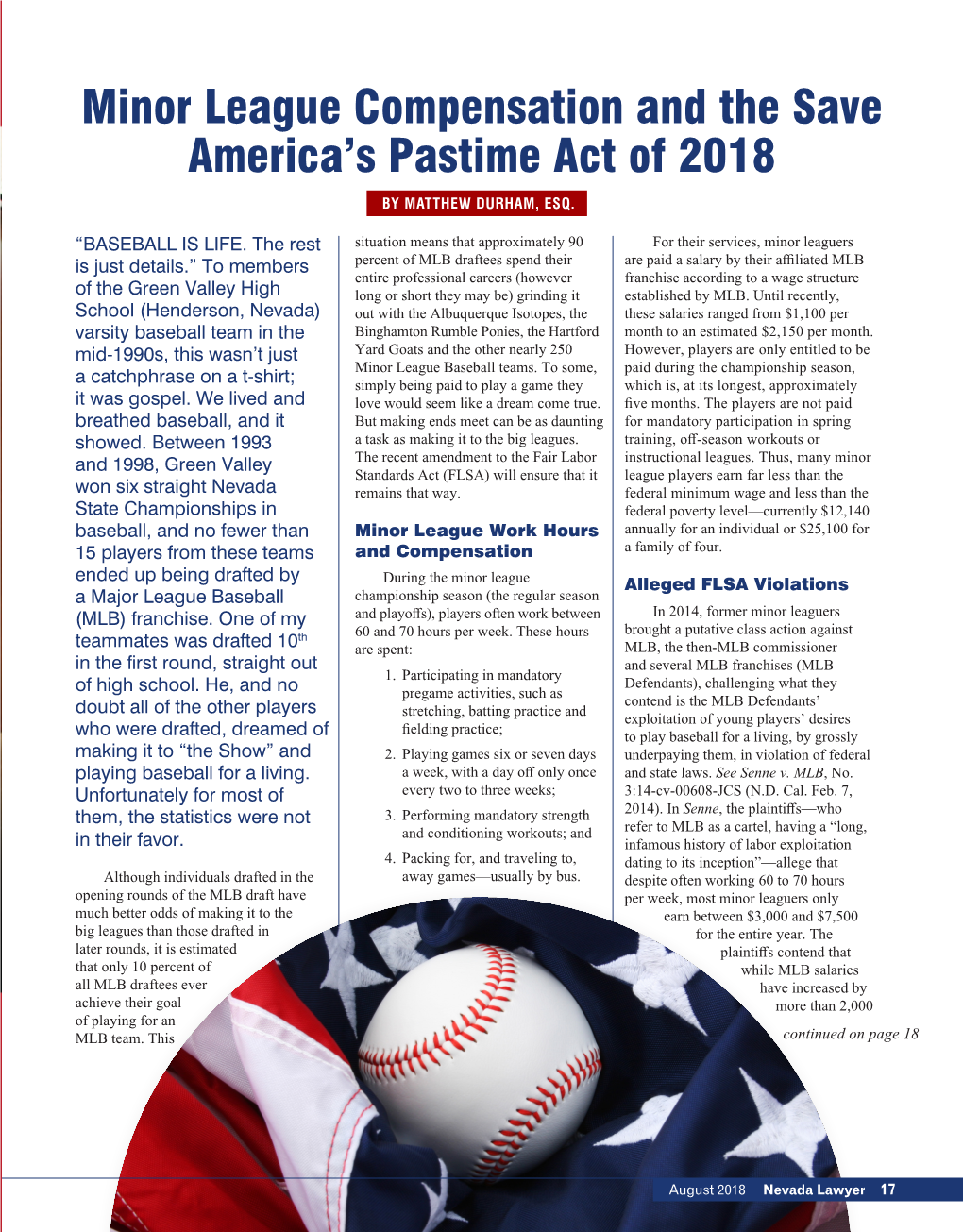 Minor League Compensation and the Save America's Pastime Act of 2018